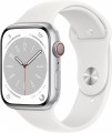 Apple Watch Series 8 GPS + Cellular 41mm Silver Aluminum Case with White Sport Band - S/M - White