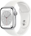 Apple - Geek Squad Certified Refurbished Watch Series 8 (GPS) 41mm Aluminum Case with White Sport Band - S/M - Silver - (2022)