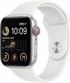 Apple Watch SE (GPS + Cellular) 44mm Silver Aluminum Case with White Sport Band - S/M - Silver