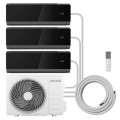 electriQ iQool Multi-Split 3 x 9000 BTU Smart Wall Mounted Split Air Conditioner with Heat Pump - Pipe Kits Included - Black UK