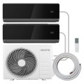 electriQ iQool Multi-Split 2 x 12000 BTU Smart Wall Mounted Split Air Conditioner with Heat Pump - Pipe Kits Included - Black UK